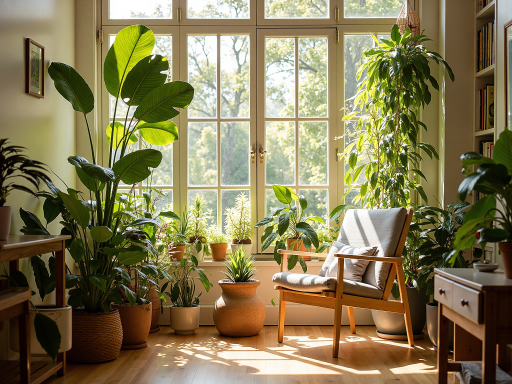 室内温馨阅读角落，木质书架摆放着绿色植物和书籍，温暖阳光透过窗户洒入，营造宁静舒适的阅读氛围